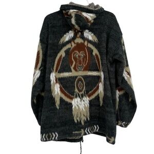 Aguilas ARTESANIAS Native American Bear Jacket Zip-Hood Made In Ecuador Size XL